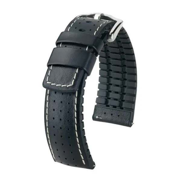 HIRSCH Tiger - Performance-Uhrenarmband aus perforiertem Kalbsleder - Schwarz