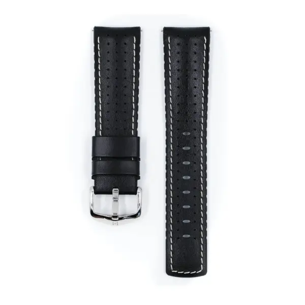 HIRSCH Tiger - Performance-Uhrenarmband aus perforiertem Kalbsleder - Schwarz – Bild 2