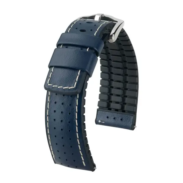 HIRSCH Tiger - Performance-Uhrenarmband aus perforiertem Kalbsleder - Blau