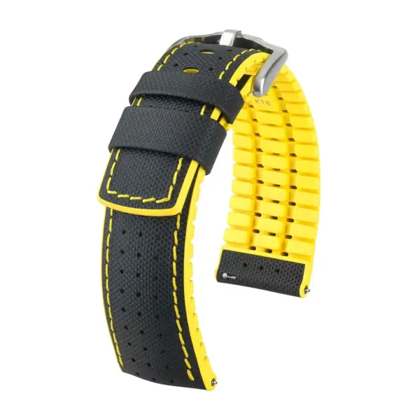 HIRSCH Robby - Performance-Uhrenarmband in Segeltuch-Optik - Schwarz/Gelb
