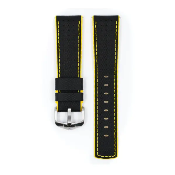 HIRSCH Robby - Performance-Uhrenarmband in Segeltuch-Optik - Schwarz/Gelb – Bild 2