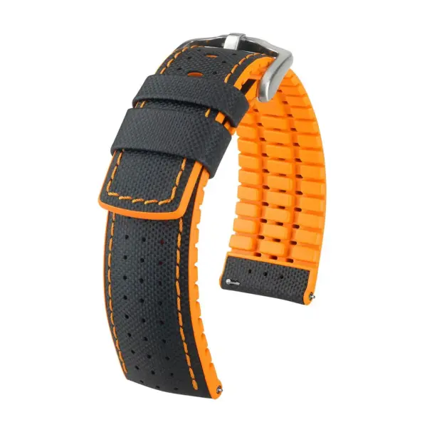 HIRSCH Robby - Performance-Uhrenarmband in Segeltuch-Optik - Schwarz/Orange