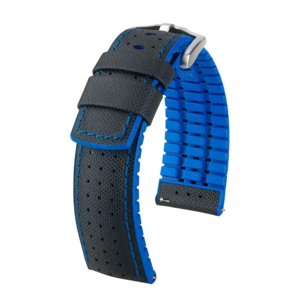 HIRSCH Robby - Performance-Uhrenarmband in Segeltuch-Optik - Schwarz/Blau