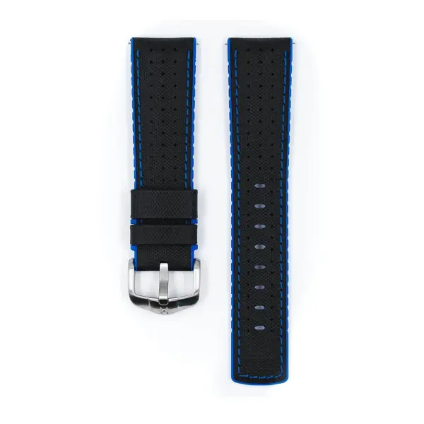 HIRSCH Robby - Performance-Uhrenarmband in Segeltuch-Optik - Schwarz/Blau – Bild 2