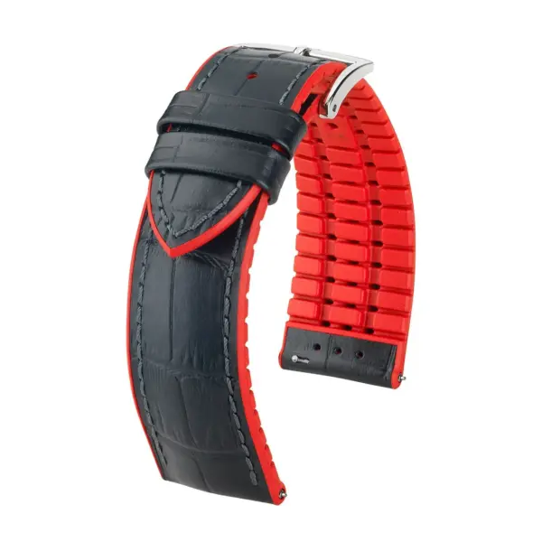 HIRSCH Andy - Performance-Uhrenarmband mit Alligatorprägung - Schwarz/Rot
