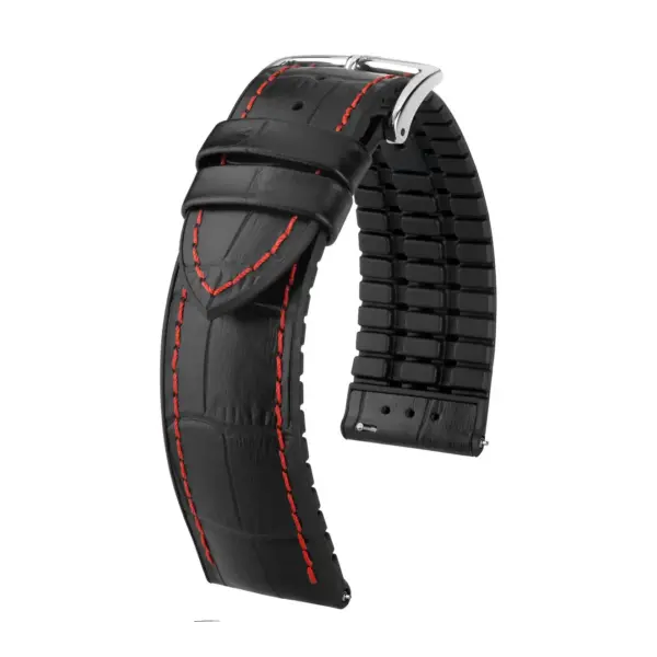 HIRSCH George - Performance-Uhrenarmband mit Alligatorprägung - Schwarz/Rot