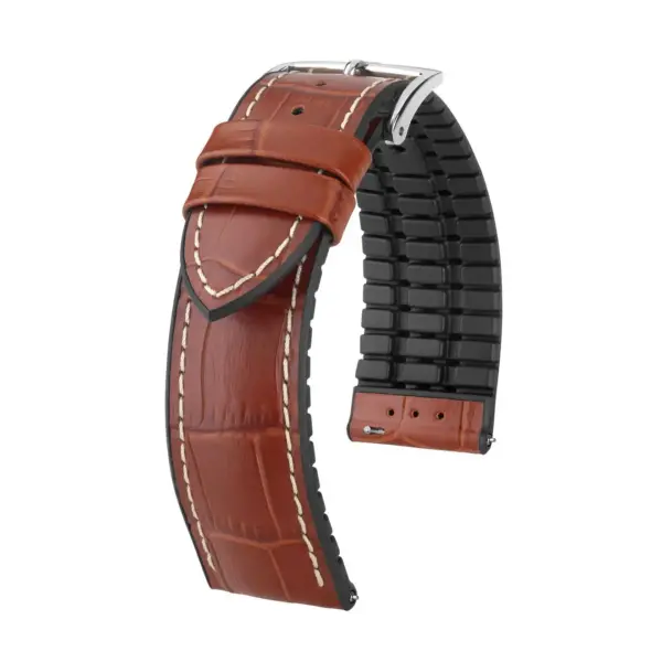 HIRSCH George - Performance-Uhrenarmband mit Alligatorprägung - Goldbraun