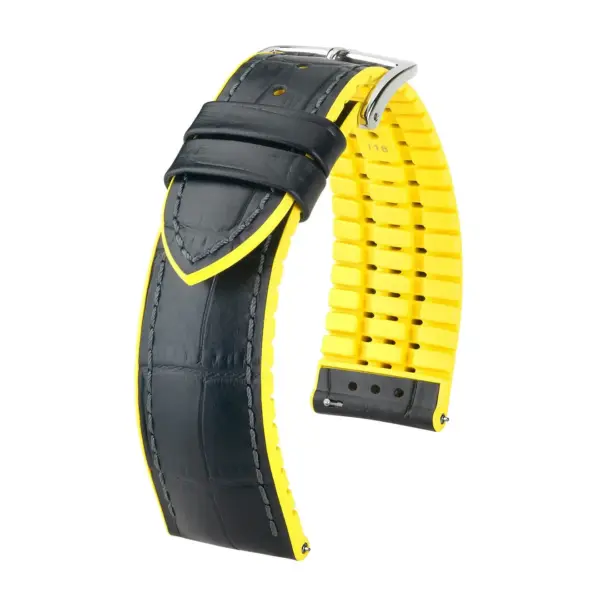 HIRSCH Andy - Performance-Uhrenarmband mit Alligatorprägung - Schwarz/Gelb