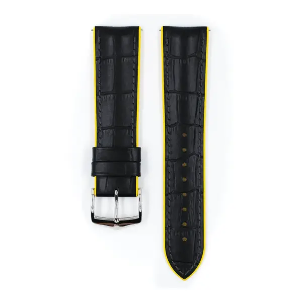 HIRSCH Andy - Performance-Uhrenarmband mit Alligatorprägung - Schwarz/Gelb – Bild 2