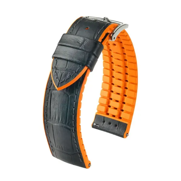 HIRSCH Andy - Performance-Uhrenarmband mit Alligatorprägung - Schwarz/Orange