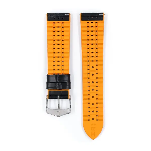 HIRSCH Andy - Performance-Uhrenarmband mit Alligatorprägung - Schwarz/Orange – Bild 3