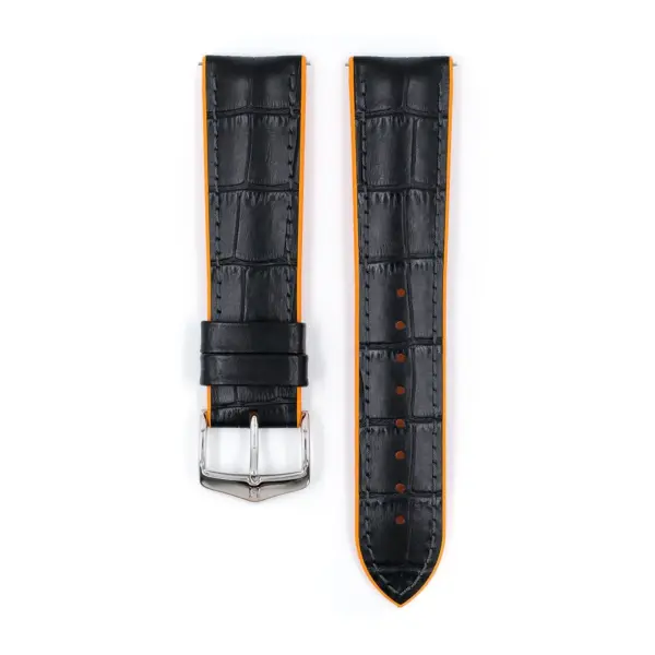 HIRSCH Andy - Performance-Uhrenarmband mit Alligatorprägung - Schwarz/Orange – Bild 2