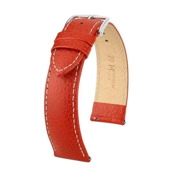 HIRSCH Kansas - Leder-Uhrenarmband - Rot/Beige