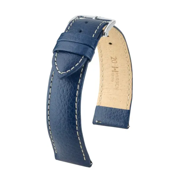 HIRSCH Kansas - Leder-Uhrenarmband - Blau/Beige