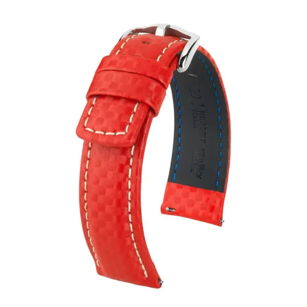 HIRSCH Carbon - Leder-Uhrenarmband - Rot