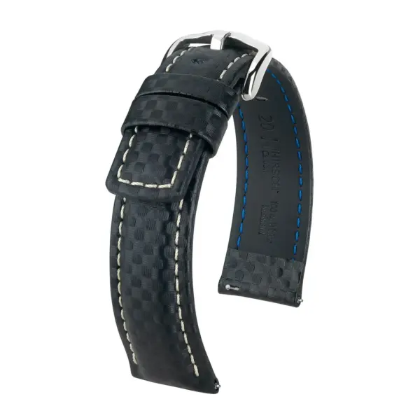 HIRSCH Carbon - Leder-Uhrenarmband - Schwarz/Weiß