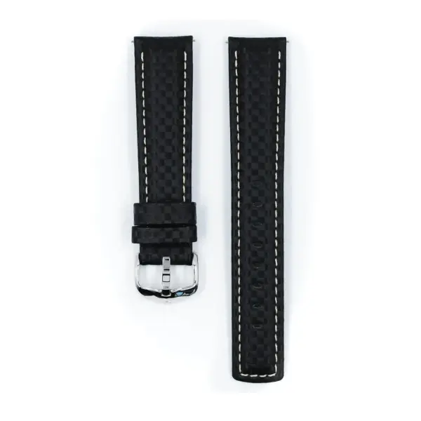 HIRSCH Carbon - Leder-Uhrenarmband - Schwarz/Weiß – Bild 2
