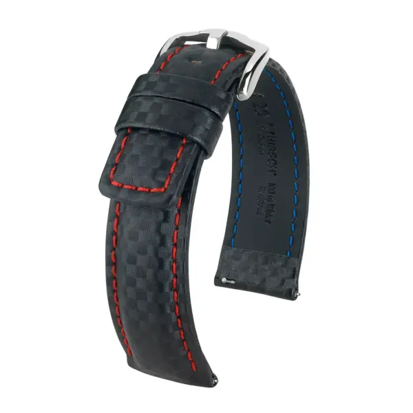 HIRSCH Carbon - Leder-Uhrenarmband - Schwarz/Rot