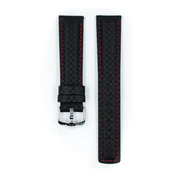 HIRSCH Carbon - Leder-Uhrenarmband - Schwarz/Rot – Bild 2