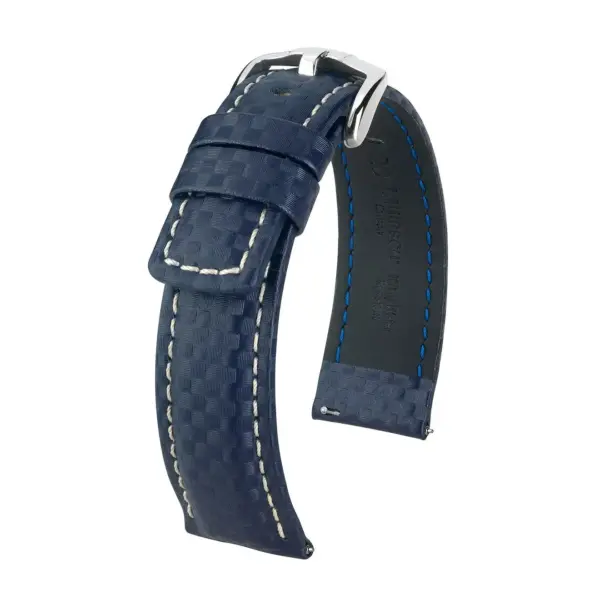 HIRSCH Carbon - Leder-Uhrenarmband - Blau
