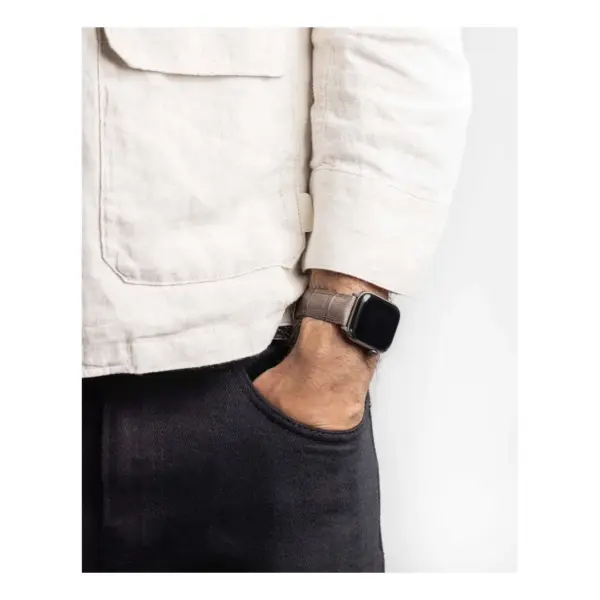 HIRSCH Duke - Leder-Uhrenarmband mit Alligatorprägung - Taupe – Bild 6