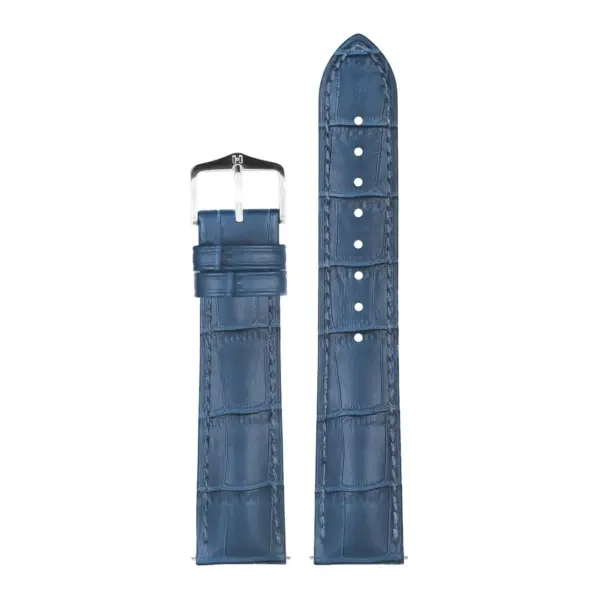 HIRSCH Duke - Leder-Uhrenarmband mit Alligatorprägung - Blau – Bild 2