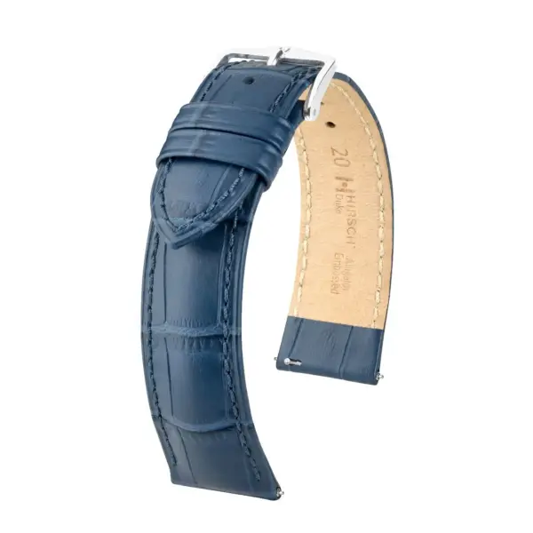 HIRSCH Duke - Leder-Uhrenarmband mit Alligatorprägung - Blau