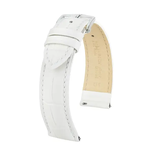 HIRSCH Duke - Leder-Uhrenarmband mit Alligatorprägung - Weiß