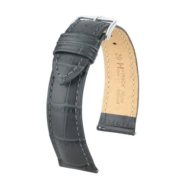 HIRSCH Duke - Leder-Uhrenarmband mit Alligatorprägung - Grau