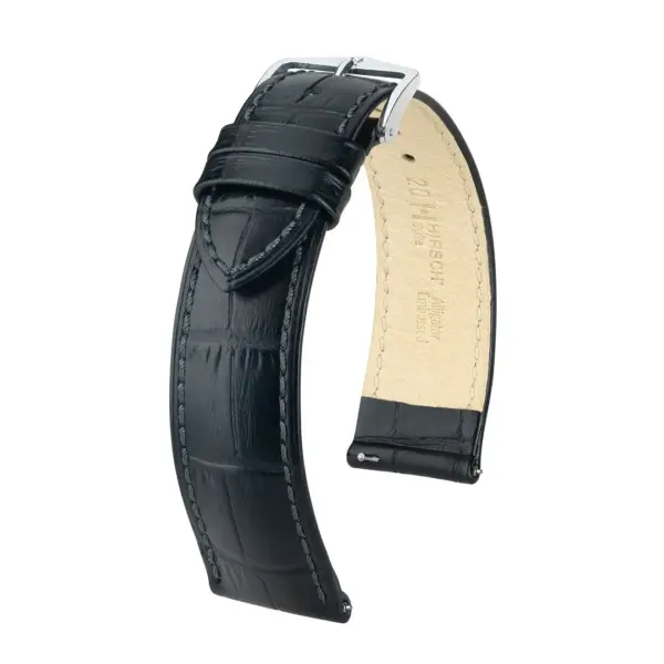 HIRSCH Duke - Leder-Uhrenarmband mit Alligatorprägung - Schwarz
