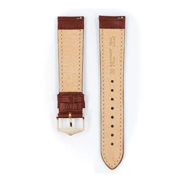 HIRSCH Duke - Leder-Uhrenarmband mit Alligatorprägung - Goldbraun – Bild 3