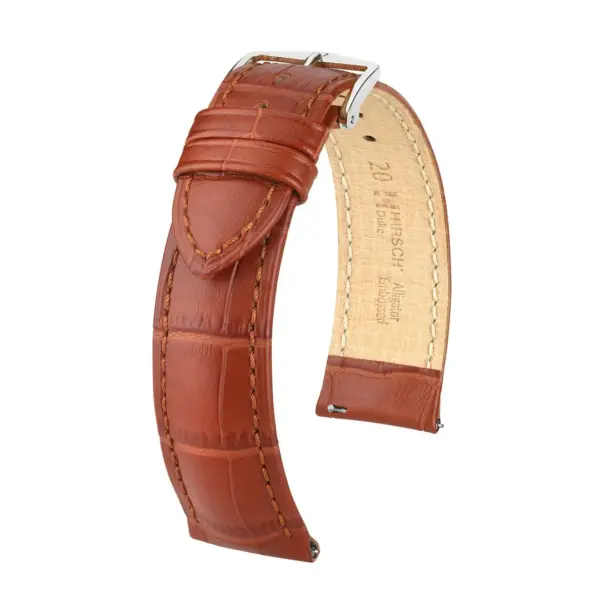 HIRSCH Duke - Leder-Uhrenarmband mit Alligatorprägung - Goldbraun
