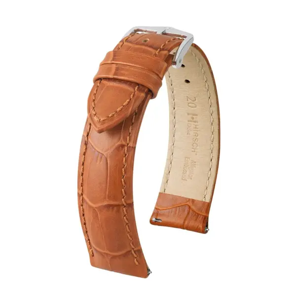 HIRSCH Duke - Leder-Uhrenarmband mit Alligatorprägung - Honig