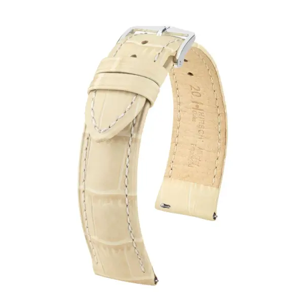 HIRSCH Duke - Leder-Uhrenarmband mit Alligatorprägung - Beige