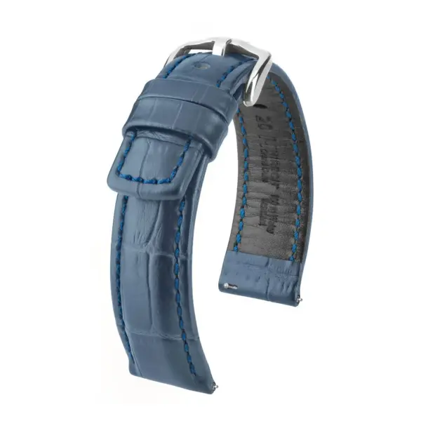 HIRSCH Grand Duke - Leder-Uhrenarmband mit Alligatorprägung - Blau