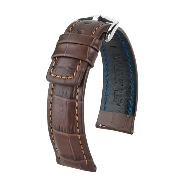 HIRSCH Grand Duke - Leder-Uhrenarmband mit Alligatorprägung - Braun