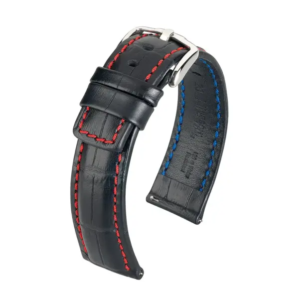 HIRSCH Grand Duke - Leder-Uhrenarmband mit Alligatorprägung - Schwarz/Rot