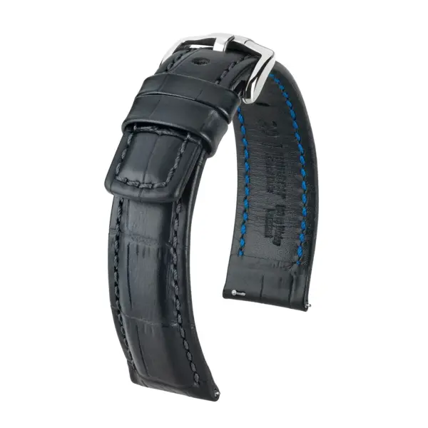 HIRSCH Grand Duke - Leder-Uhrenarmband mit Alligatorprägung - Schwarz