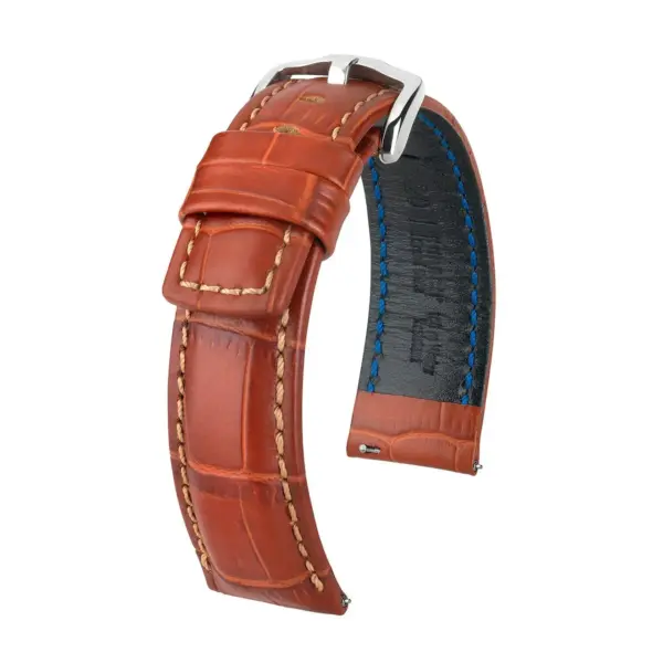 HIRSCH Grand Duke - Leder-Uhrenarmband mit Alligatorprägung - Goldbraun