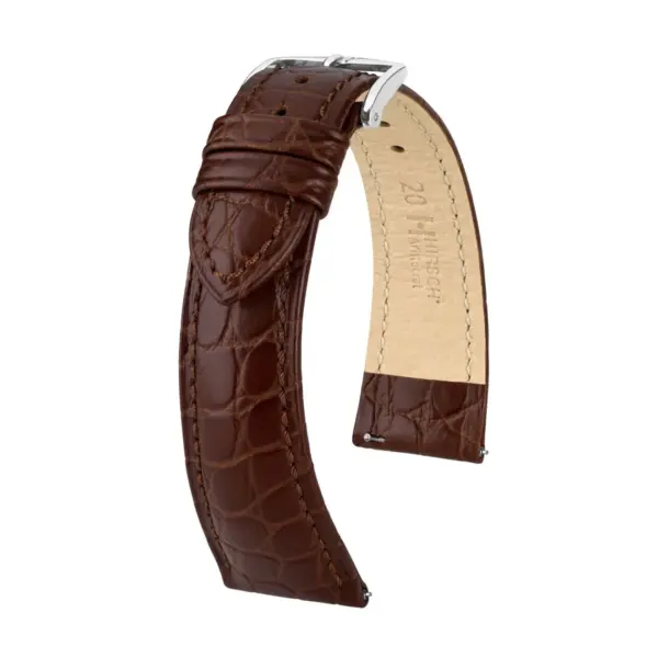 HIRSCH Aristocrat - Leder-Uhrenarmband mit Krokodilprägung - Braun