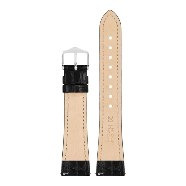 HIRSCH Aristocrat - Leder-Uhrenarmband mit Krokodilprägung - Schwarz – Bild 3