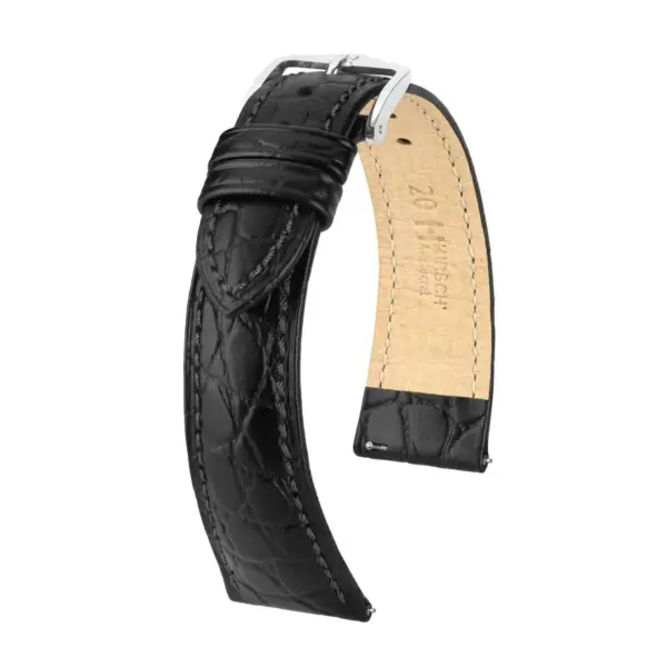 HIRSCH Aristocrat - Leder-Uhrenarmband mit Krokodilprägung - Schwarz