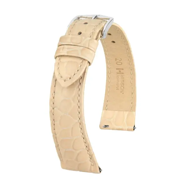 HIRSCH Aristocrat - Leder-Uhrenarmband mit Krokodilprägung - Beige