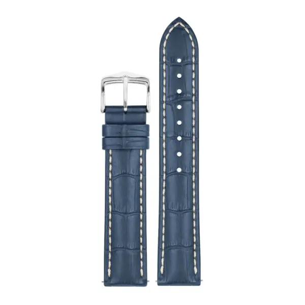 HIRSCH Modena - Leder-Uhrenarmband mit Alligatorprägung - Blau – Bild 2
