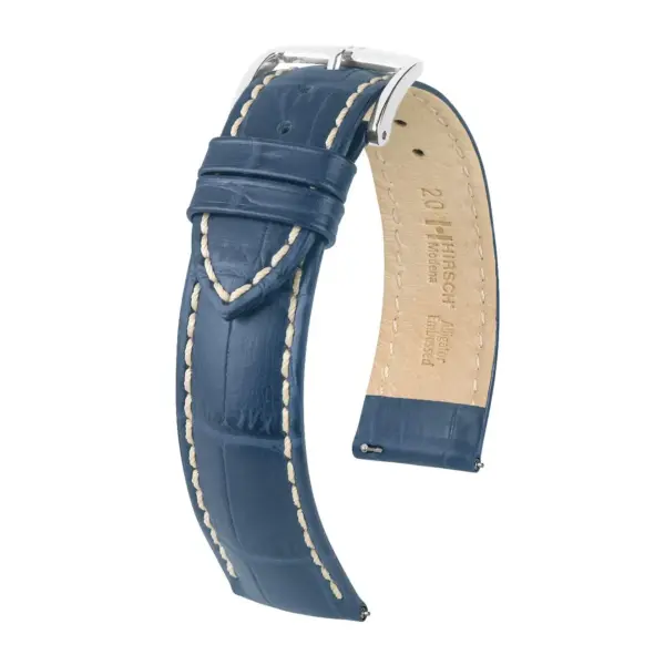 HIRSCH Modena - Leder-Uhrenarmband mit Alligatorprägung - Blau