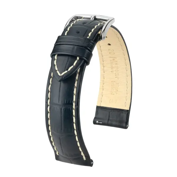 HIRSCH Modena - Leder-Uhrenarmband mit Alligatorprägung - Schwarz