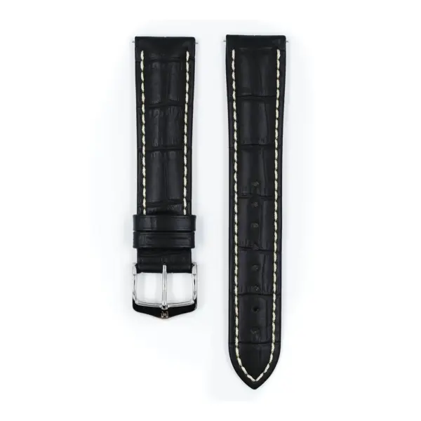 HIRSCH Modena - Leder-Uhrenarmband mit Alligatorprägung - Schwarz – Bild 2