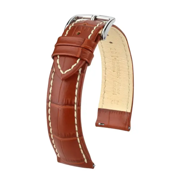 HIRSCH Modena - Leder-Uhrenarmband mit Alligatorprägung - Goldbraun