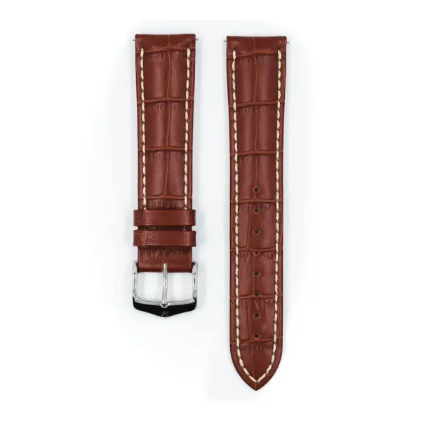 HIRSCH Modena - Leder-Uhrenarmband mit Alligatorprägung - Goldbraun – Bild 2