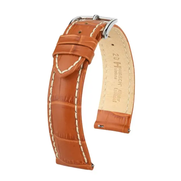 HIRSCH Modena - Leder-Uhrenarmband mit Alligatorprägung - Honig